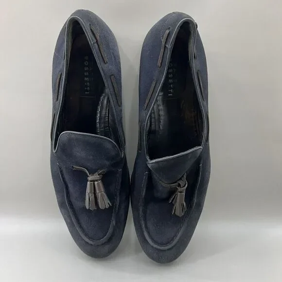 Fratelli Rossetti Brera Men Size 12 Shoes Navy Blue Suede Slip-On Tassel Loafers - Picture 5 of 11